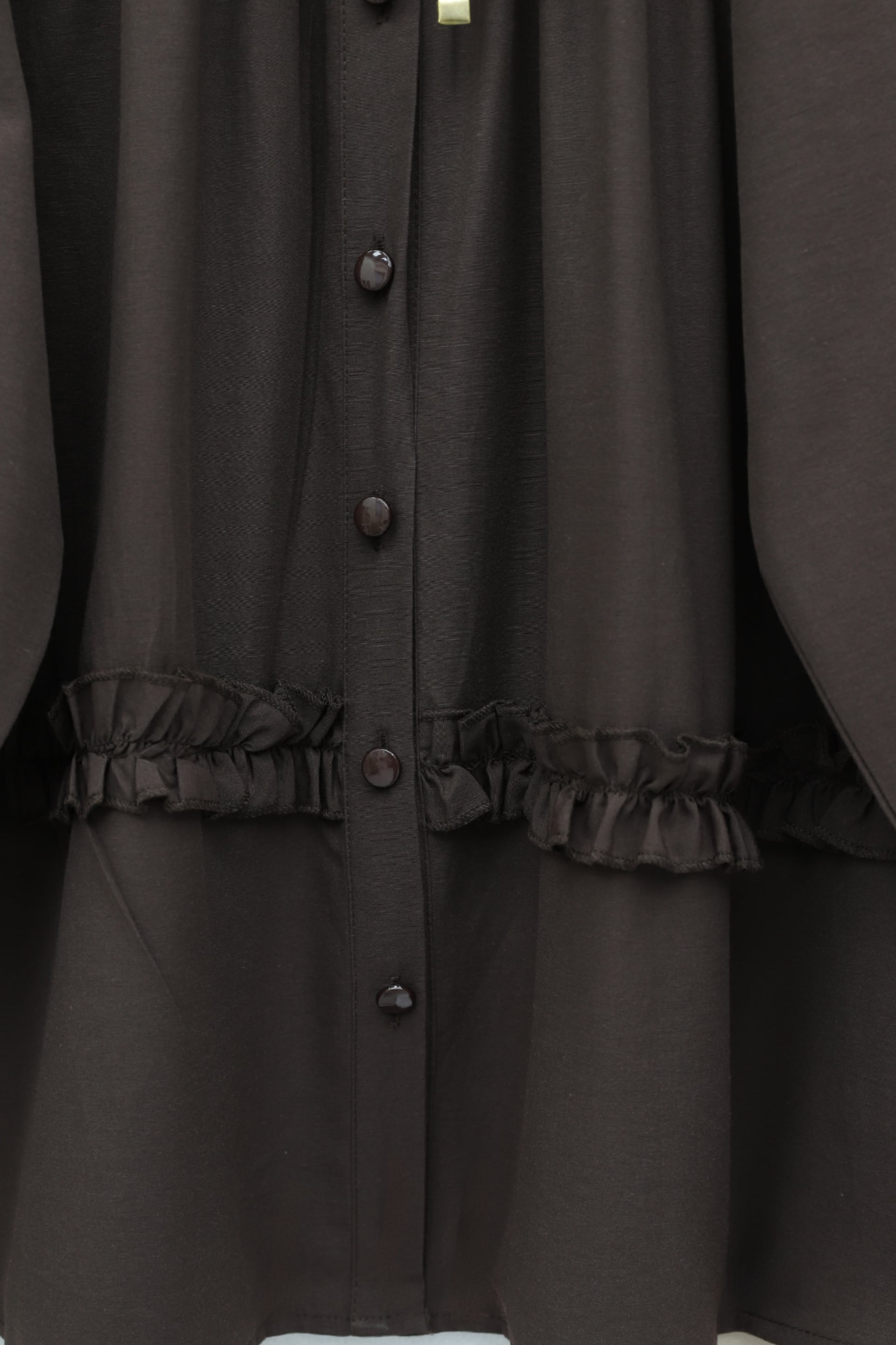 Ruffled Poplin Tunic with Button Front and Elasticated Waist - Dark Brown - Podyumplus - by Peralane - photo 5