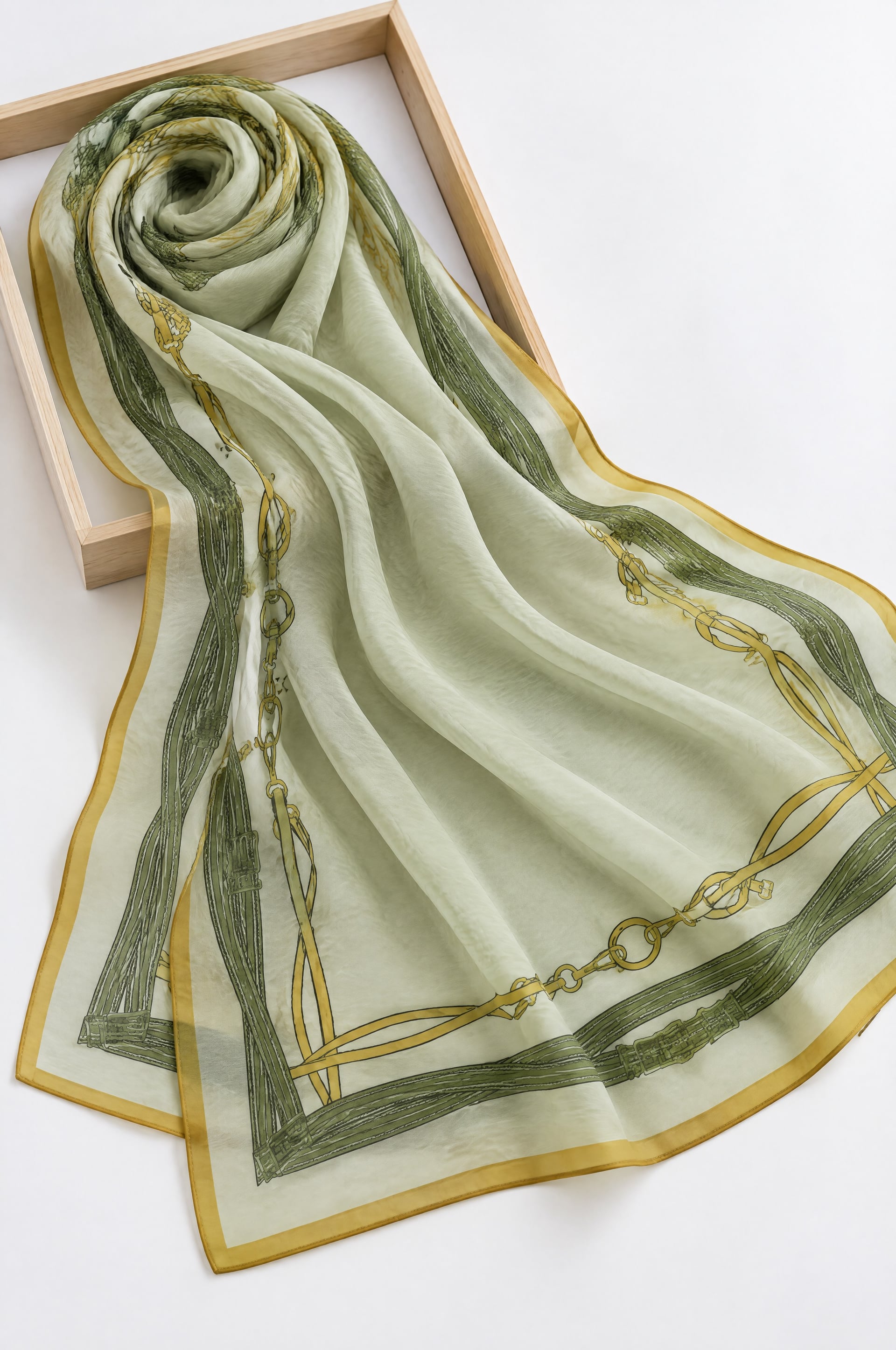 Belt Patterned Silk Scarf - Mustard - Podyumplus - by Peralane