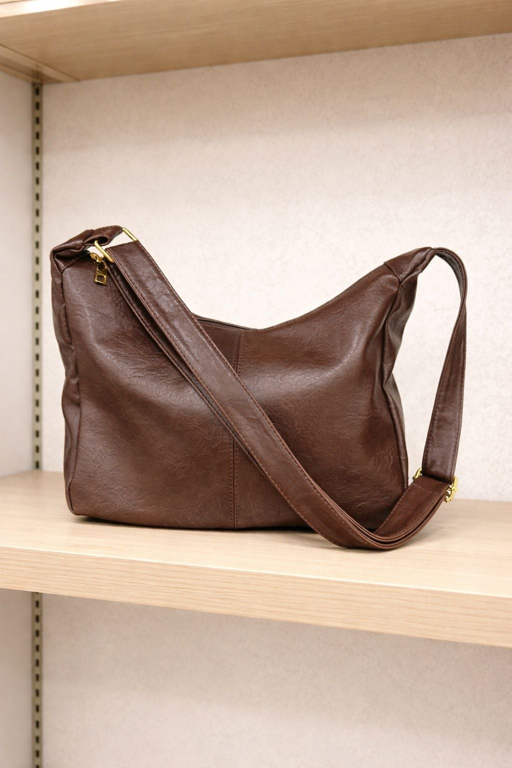 Brown Faux Leather Shoulder Bag - Nesvay - by Peralane