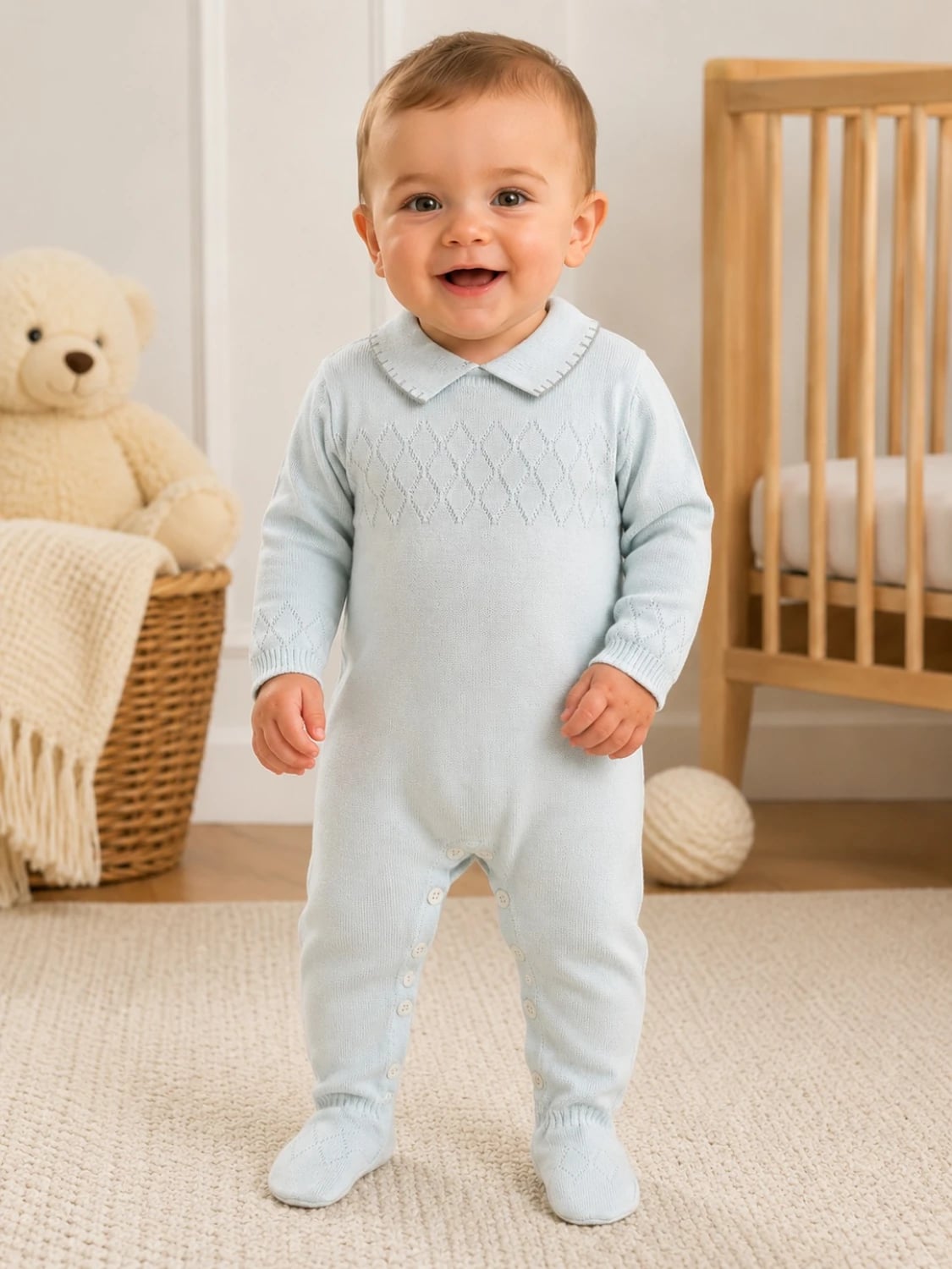 Knitted Baby Romper - Pack of 3 - Light Blue - Has Bereket - by Peralane