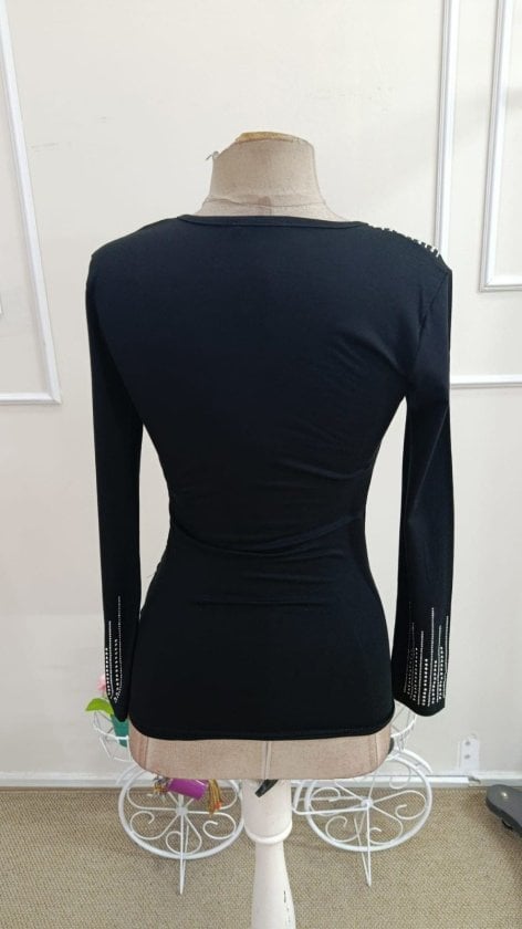 Women's Long Sleeve Wrap V-Neck Rhinestone Knit Blouse Black - Janes - by Peralane - photo 5