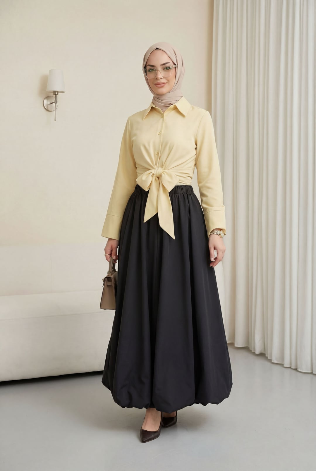 Elasticated Waist Lined Poplin Balloon Skirt - Black - Podyumplus - by Peralane - photo 3