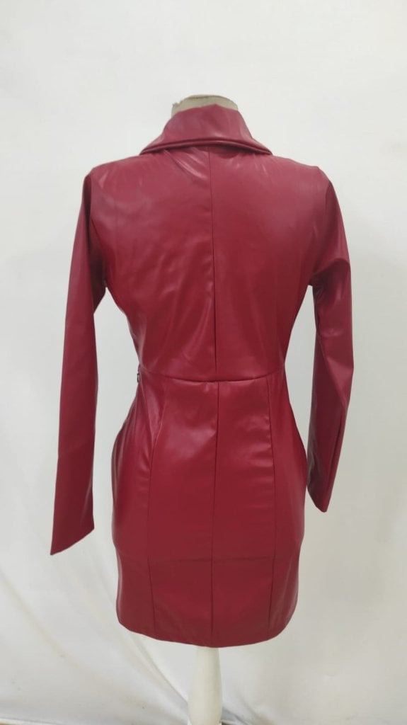 Women's Long Sleeve Collared Mini Faux Leather Dress - Janes - by Peralane - photo 6
