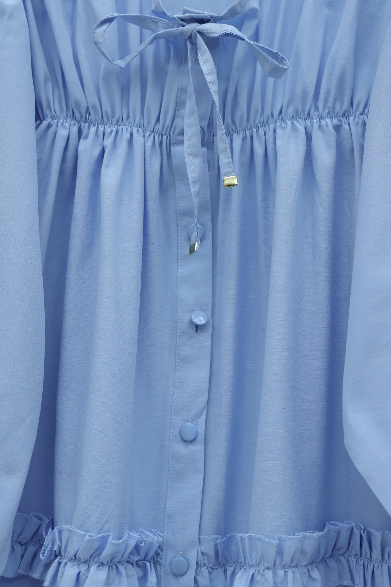 Ruffled Poplin Tunic with Button Front and Elasticated Waist - Blue - Podyumplus - by Peralane - photo 5