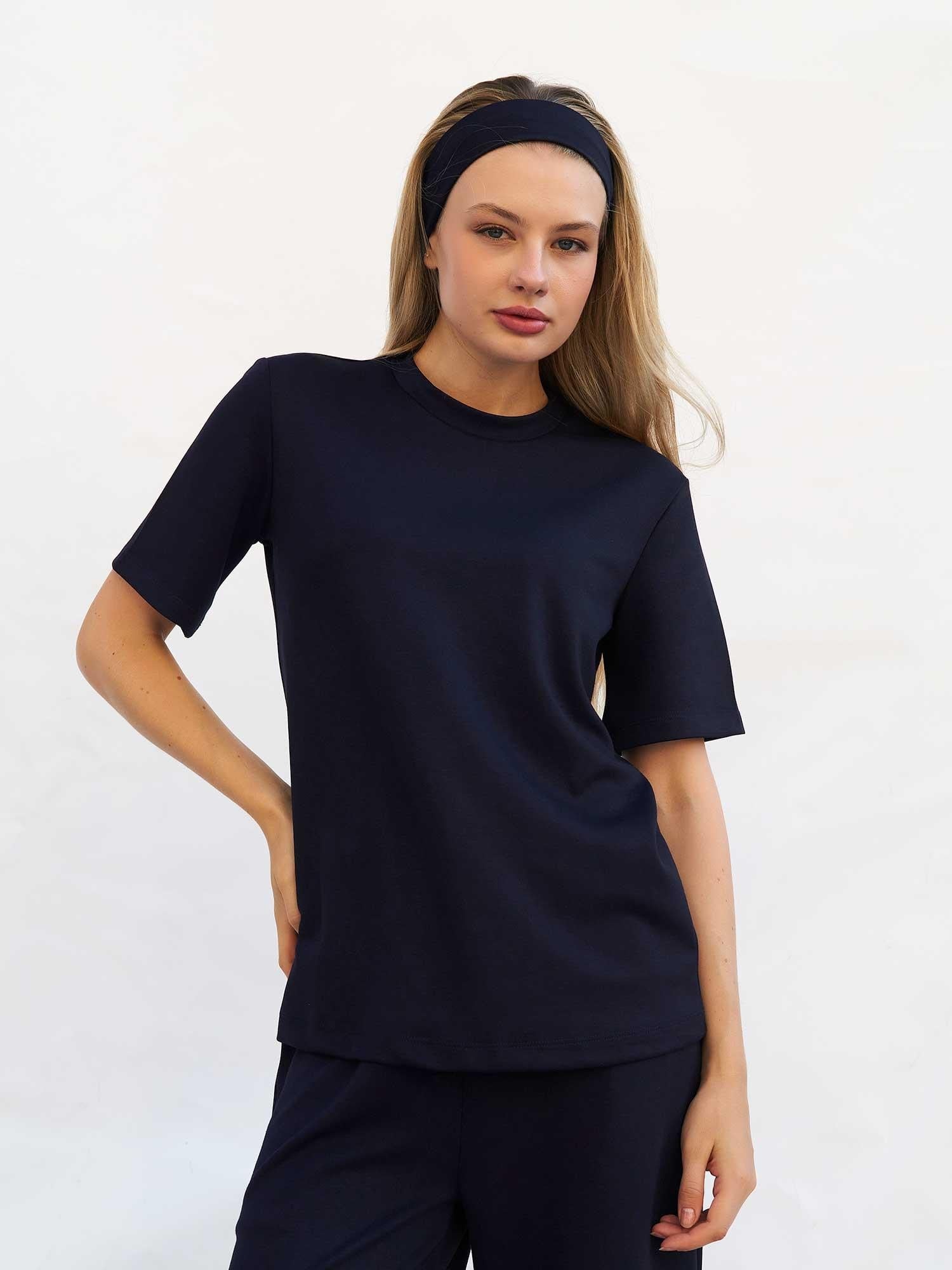 Navy Blue Crew Neck Oversized T-Shirt for Women - Lefon - by Peralane - photo 5