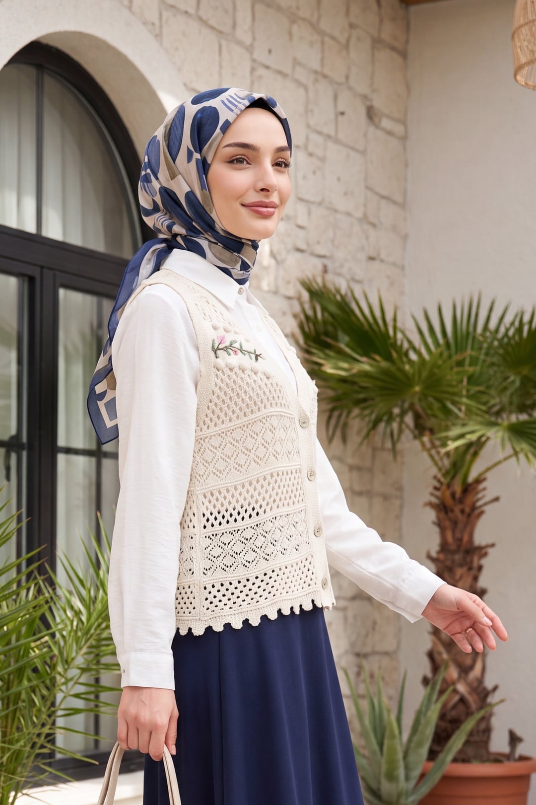 Cream Leaf Embroidery Openwork Pom-Pom Knitted Vest - Podyumplus - by Peralane