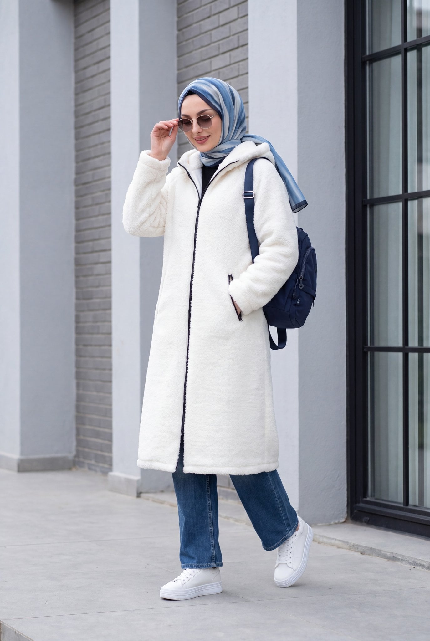 Lined Hooded Lamb Plush Winter Coat - Ecru - Podyumplus - by Peralane