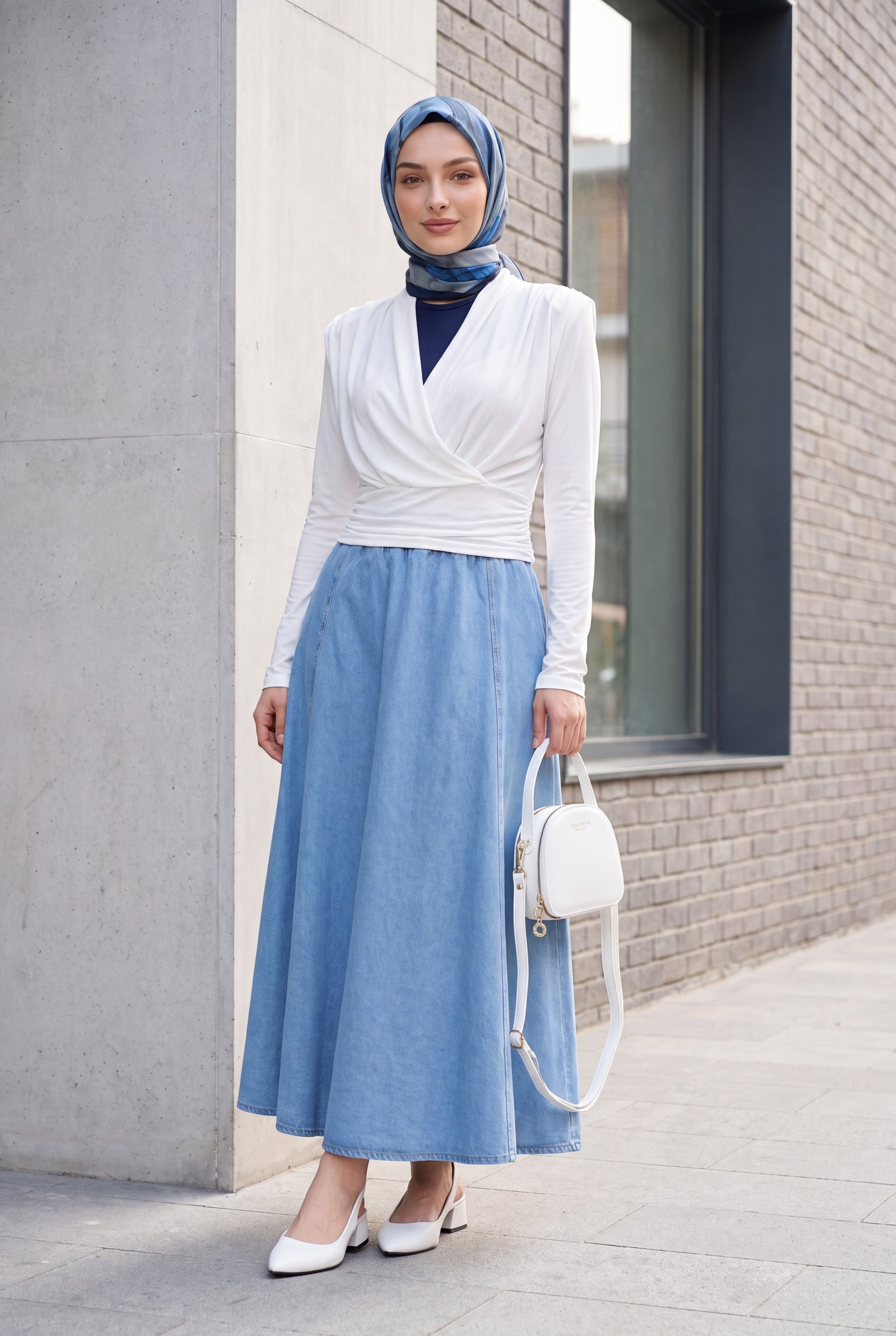 White Wrap-Style Padded Shoulder Blouse with Draped Details - Podyumplus - by Peralane - photo 3