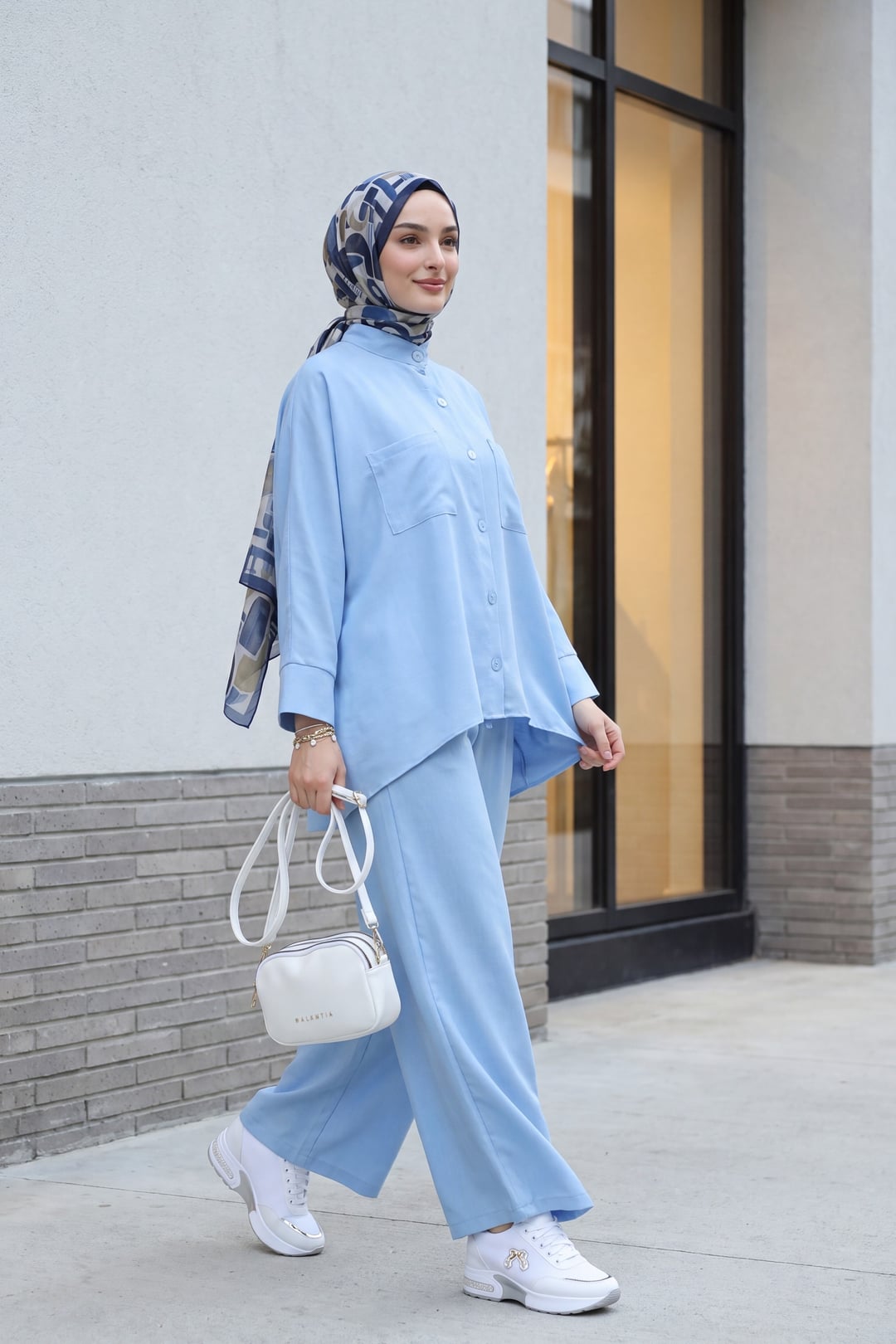 Light Blue Two-Piece Shirt and Wide-Leg Trouser Set - Podyumplus - by Peralane - photo 3