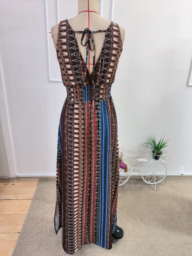 Women's Sleeveless Deep V-Neck Patterned Maxi Suprem Dress - Janes - by Peralane - photo 5