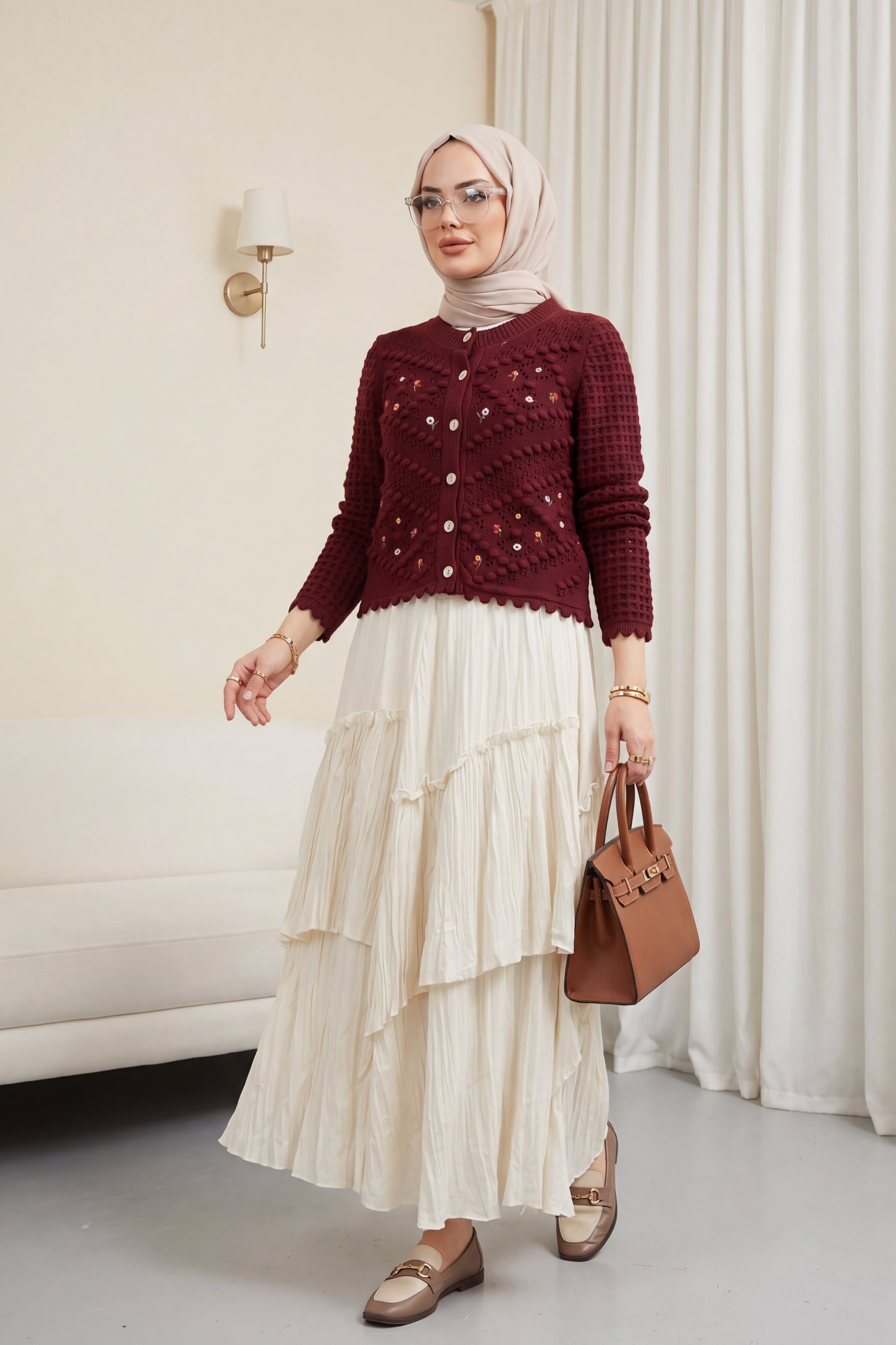 Women's Floral Embroidered Button-Front Cardigan - Burgundy - Podyumplus - by Peralane - photo 2