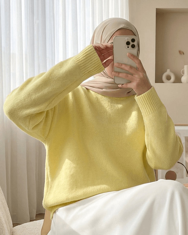 Half-Collar Relaxed Knit Sweater - Yellow - Podyumplus - by Peralane - photo 2