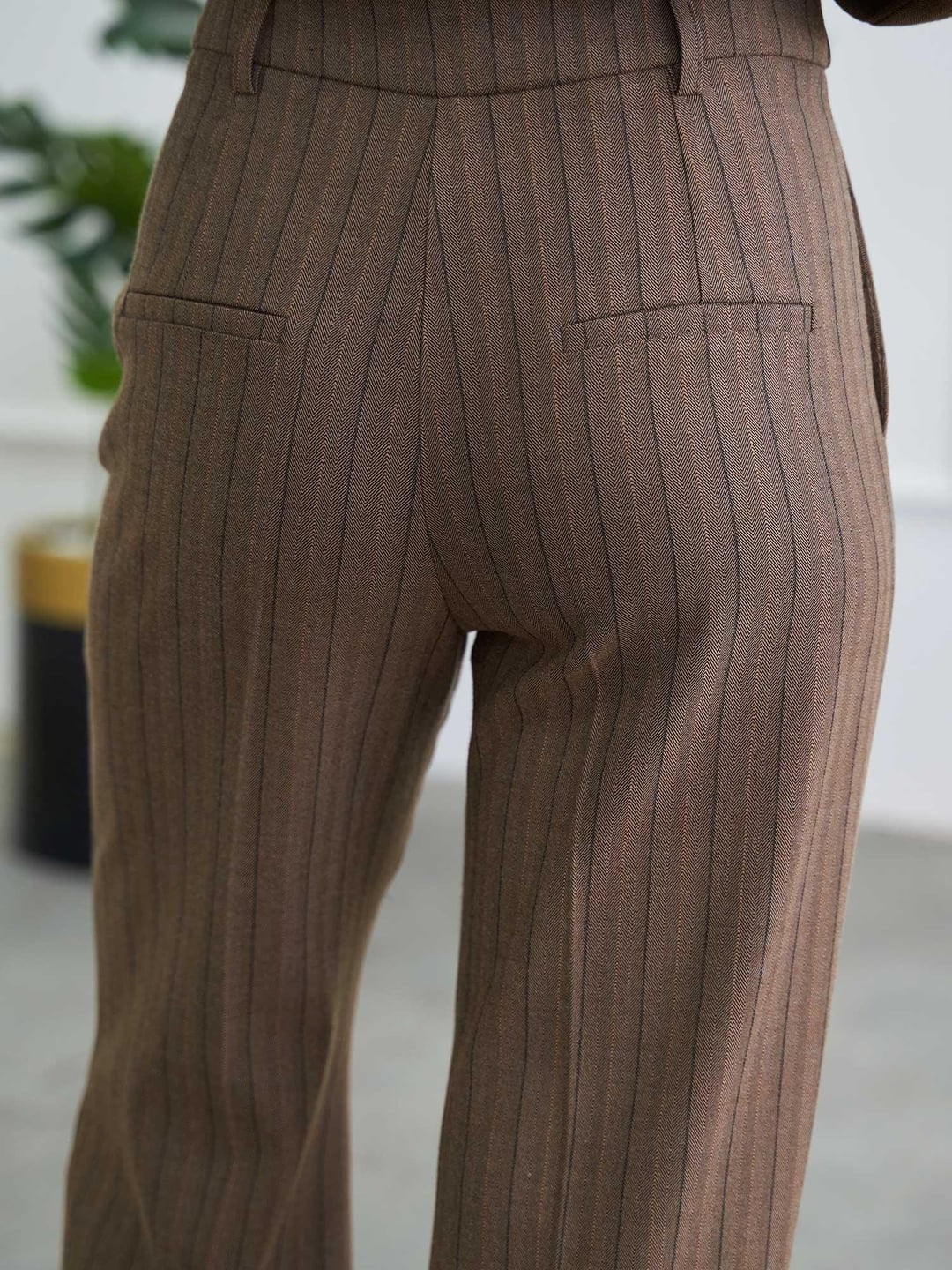 Brown Herringbone Wide Leg Trousers - Lefon - by Peralane - photo 5