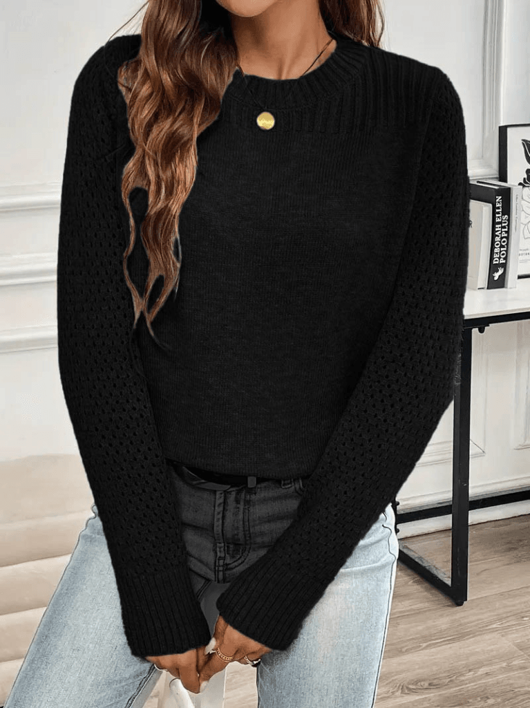 Women's Black Long Sleeve Crew Neck Knit Blouse - Janes - by Peralane - photo 4