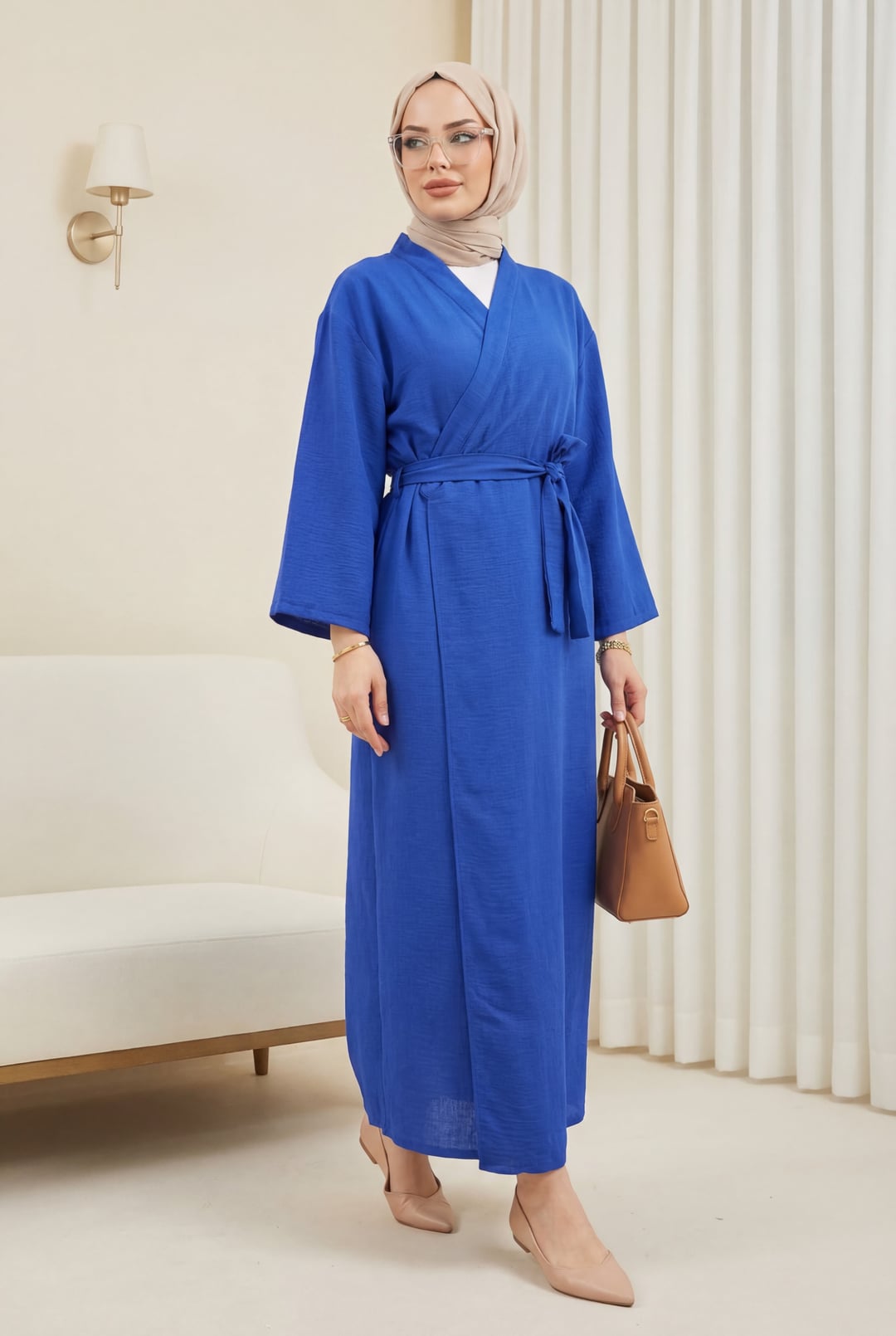 Women's Double-Belted Long Trench Coat in Royal Blue - Podyumplus - by Peralane