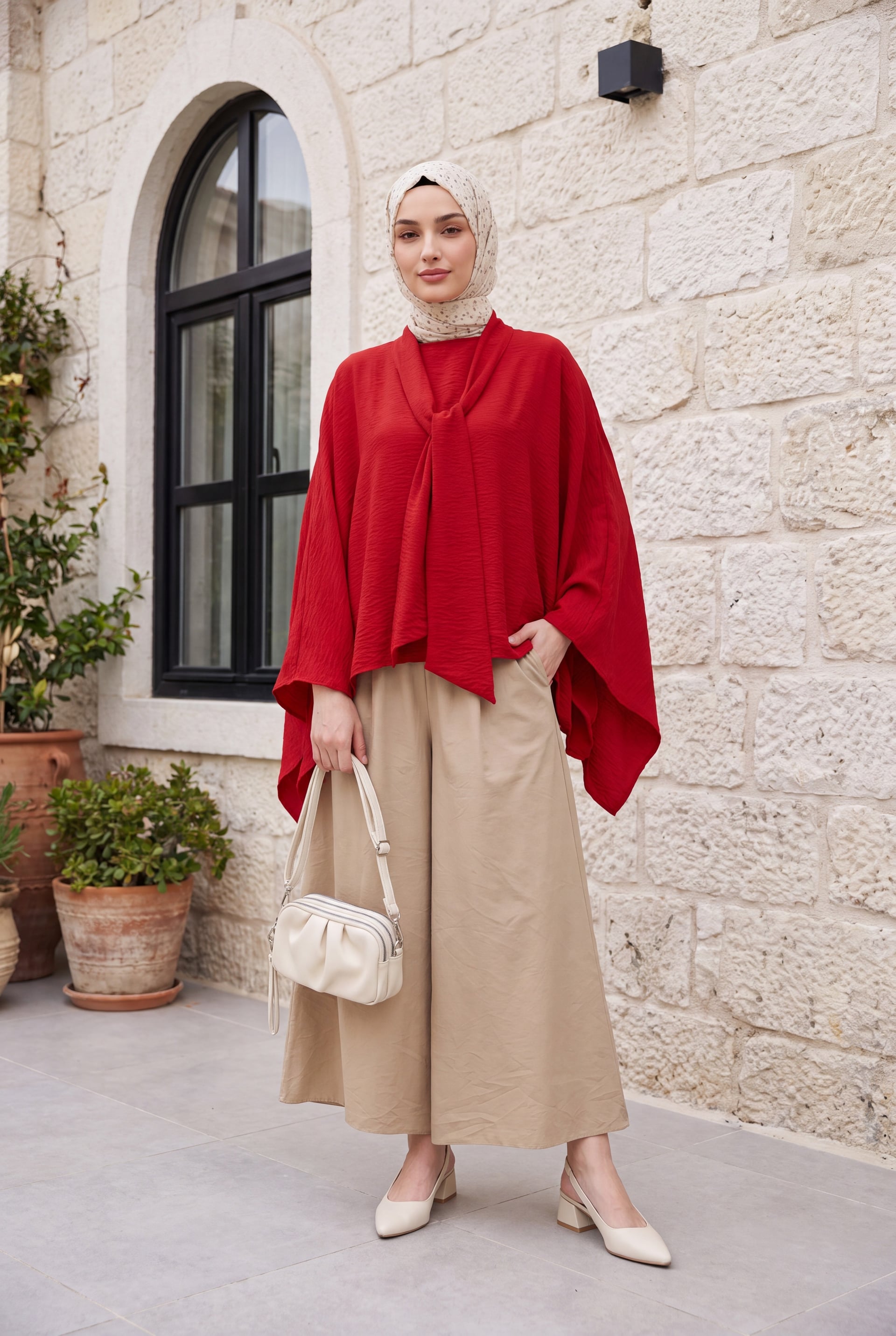 Relaxed Fit Tie-Belt Tunic with Long Back - Red - Podyumplus - by Peralane - photo 9