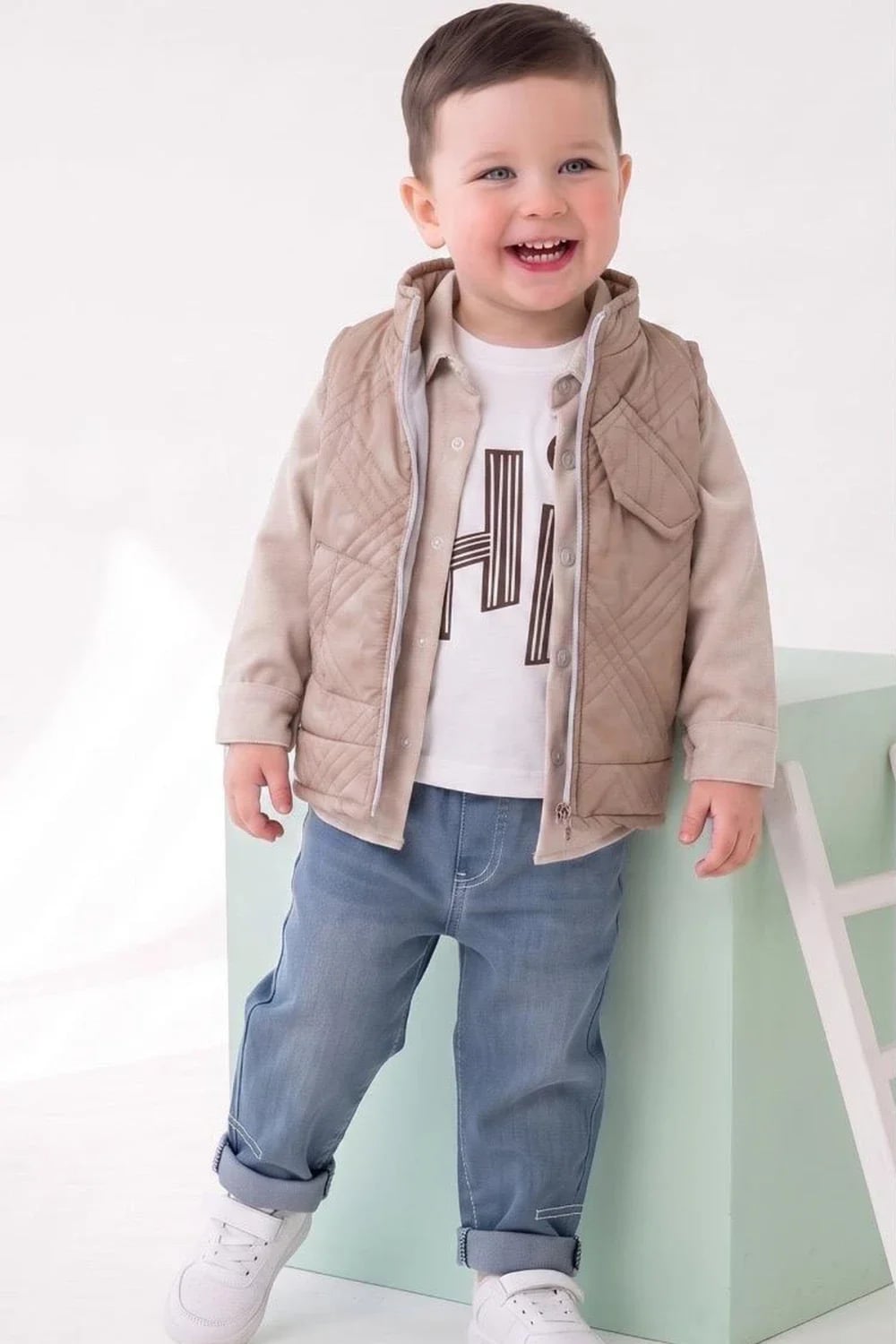 Boys' 4-Piece Outfit Set with Quilted Vest - Has Bereket - by Peralane