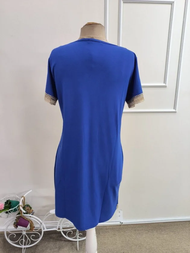 Women's Short Sleeve V-Neck Lace Trim Viscose Short Dress - Janes - by Peralane - photo 6