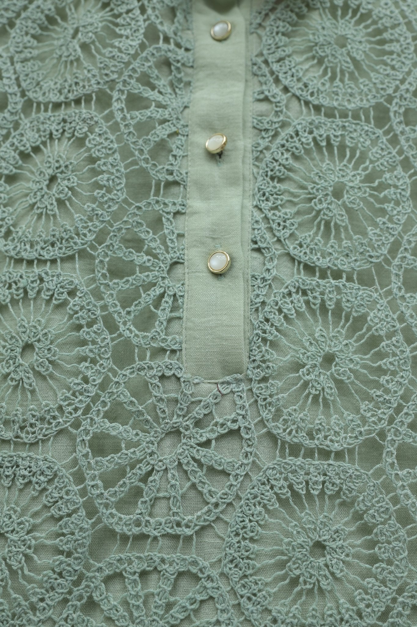 Lace Trim Button Detail Tunic Shirt - Light Green - Podyumplus - by Peralane - photo 8