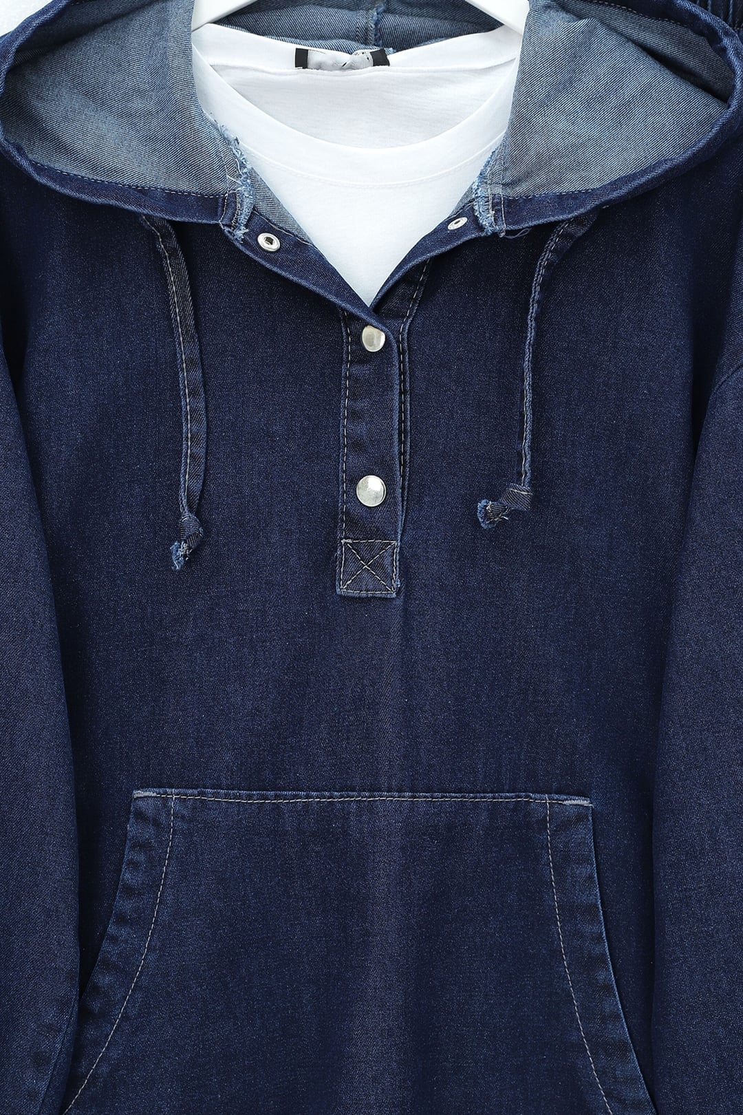 Hooded Snap-Front Denim Tracksuit with Kangaroo Pocket - Navy - Podyumplus - by Peralane - photo 5