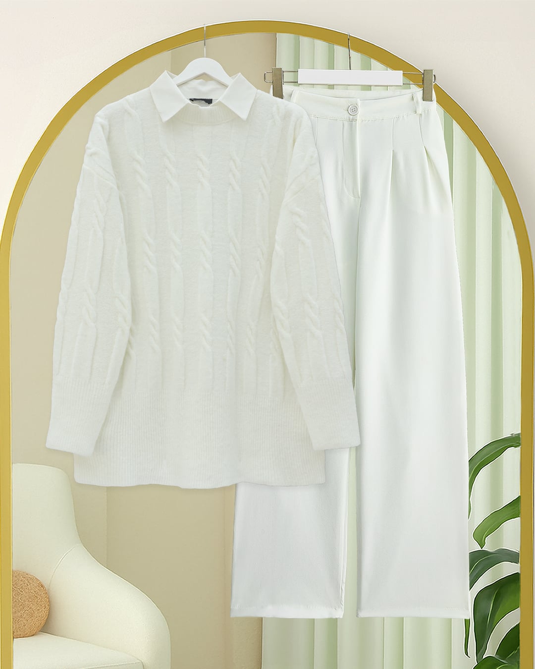 Cable Knit Women's Tunic Sweater - Ecru - Podyumplus - by Peralane - photo 4