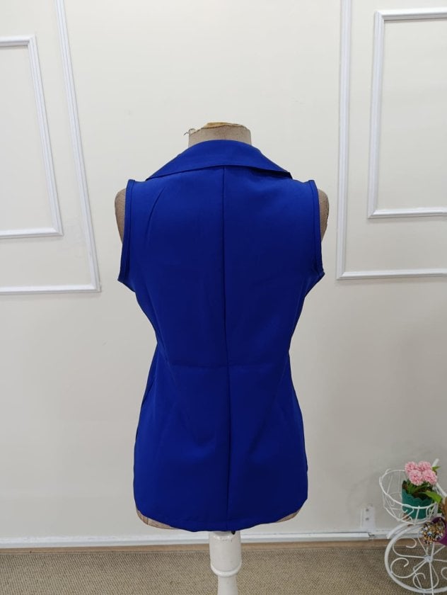 Women's Sleeveless Notched-Lapel Single-Button Satin Blazer - Janes - by Peralane - photo 5