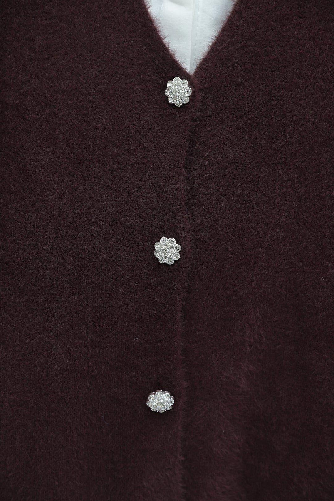 Burgundy Button-Front Fuzzy Knit Cardigan - Podyumplus - by Peralane - photo 6