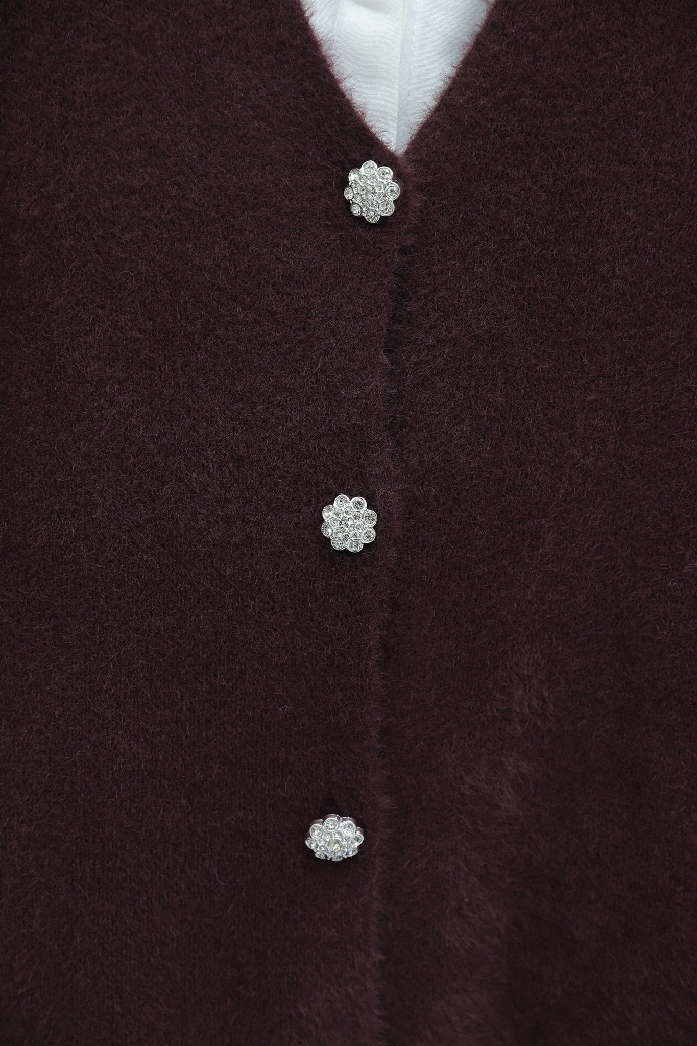 Burgundy Button-Front Fuzzy Knit Cardigan - Podyumplus - by Peralane - photo 6