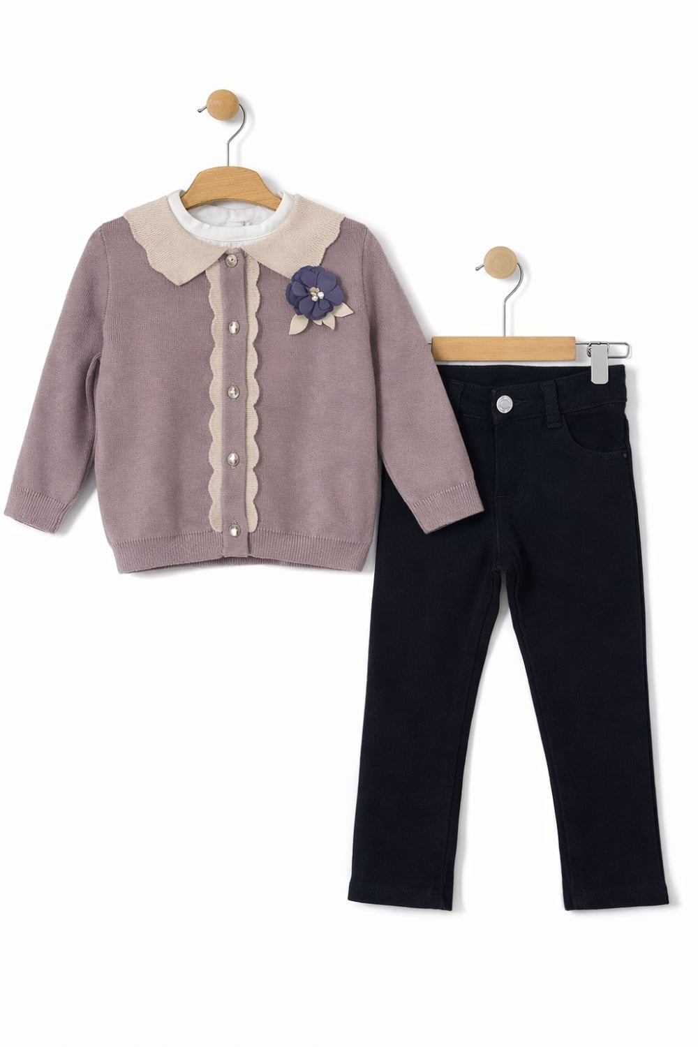 Girls' Knit Cardigan and Trousers Set - Lilac - Has Bereket - by Peralane