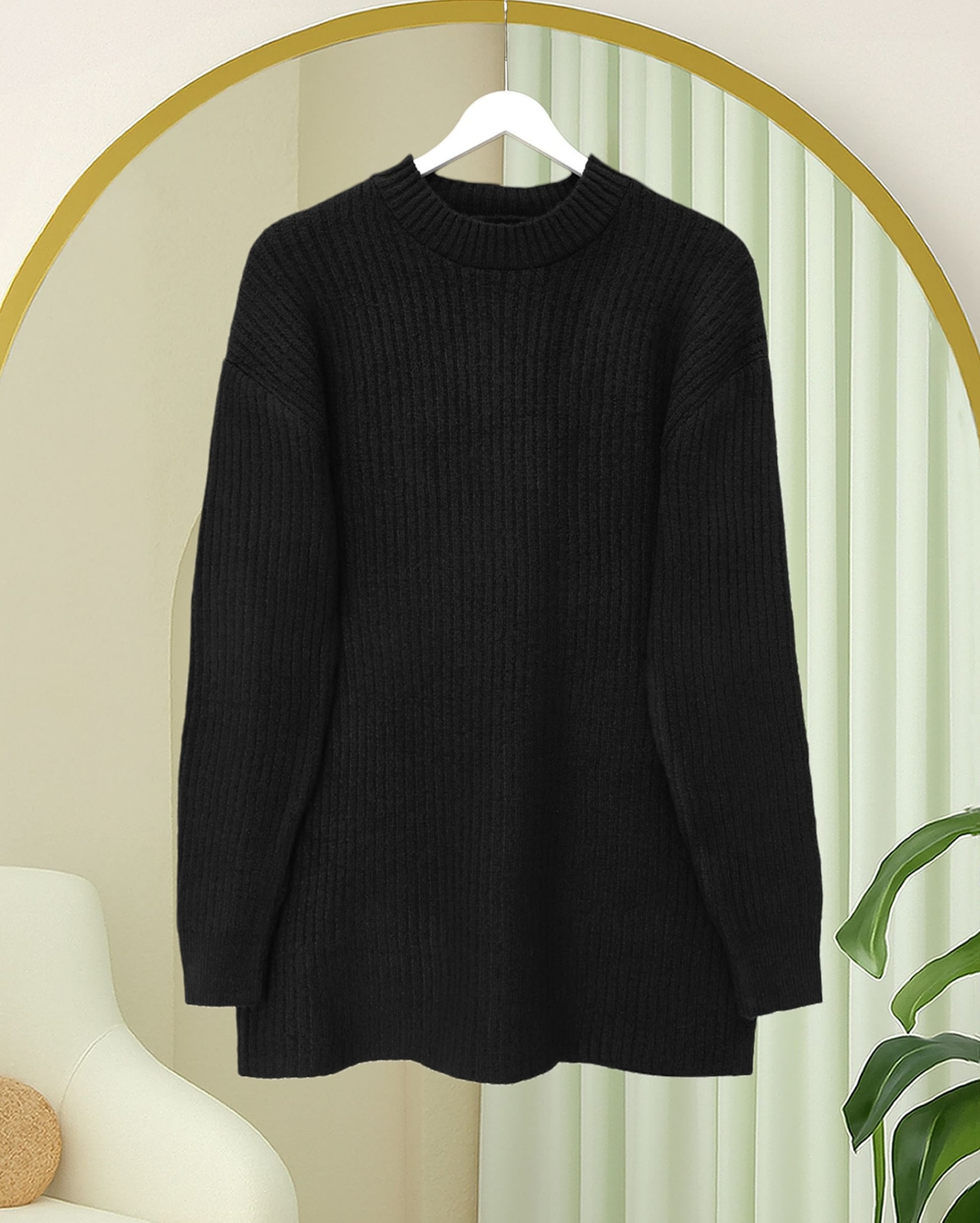 Ribbed Long Knit Sweater - Black - Podyumplus - by Peralane - photo 2