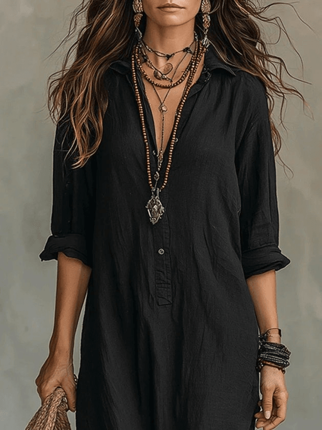 Women's Long-Sleeved Shirt Dress with Collar and Button Front - Janes - by Peralane - photo 2