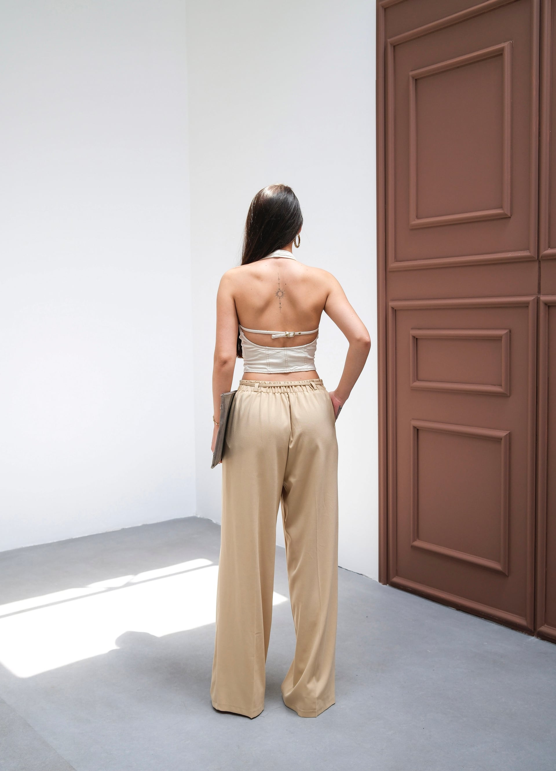Women's Two-Piece Halter Vest and Wide-Leg Trousers Set in Beige - Ouz Fashion - by Peralane - photo 2