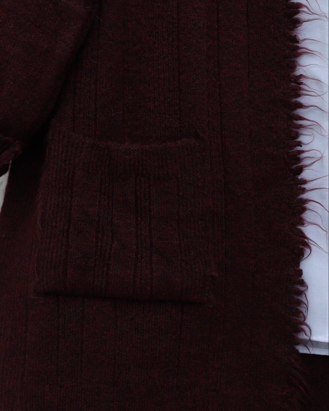 Fringe Detail Pocket Knit Cardigan - Bordeaux - Podyumplus - by Peralane - photo 3