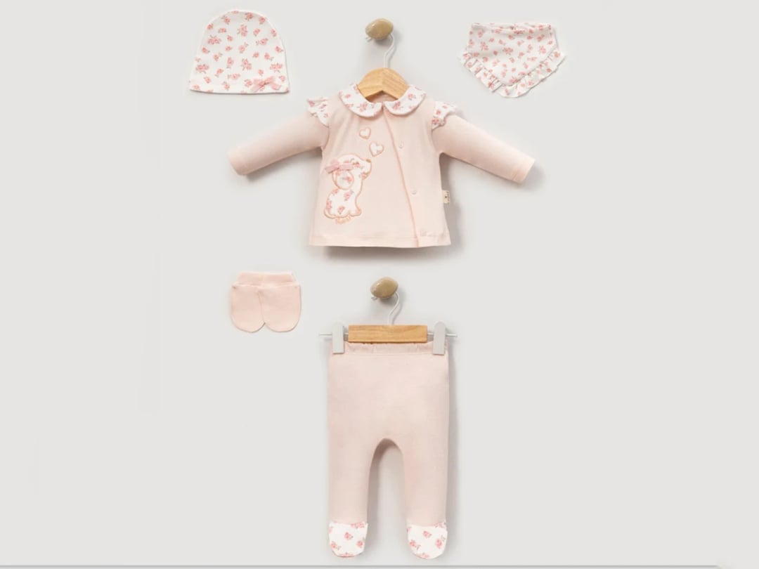 Baby Girl Welcome Set - Floral Print Top, Pants, Hat, Bib & Mittens (2-Pack) - Cayzen - by Peralane