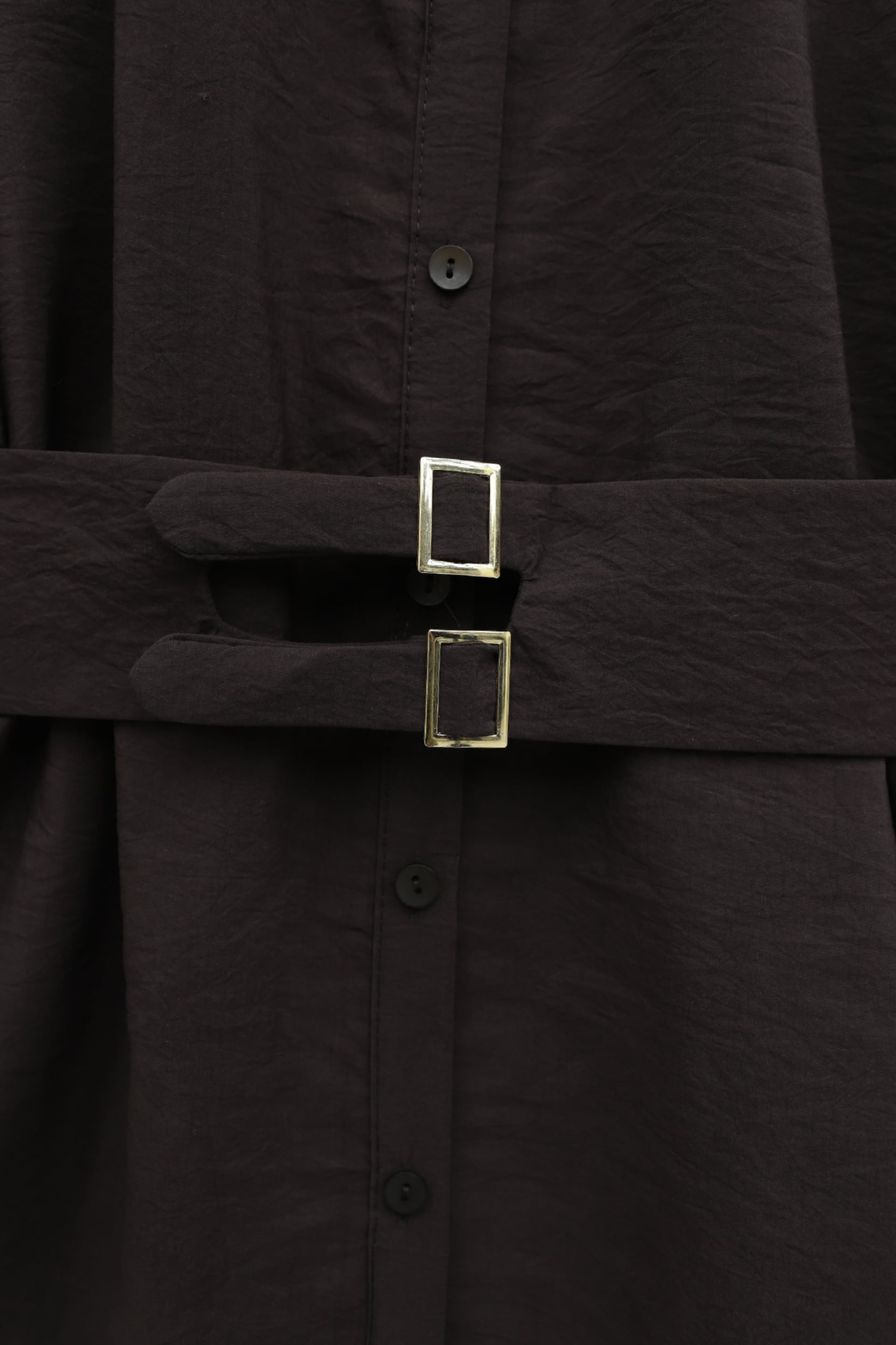 Dark Brown Double Buckle Belted Button-Front Cupro Shirt - Podyumplus - by Peralane - photo 6