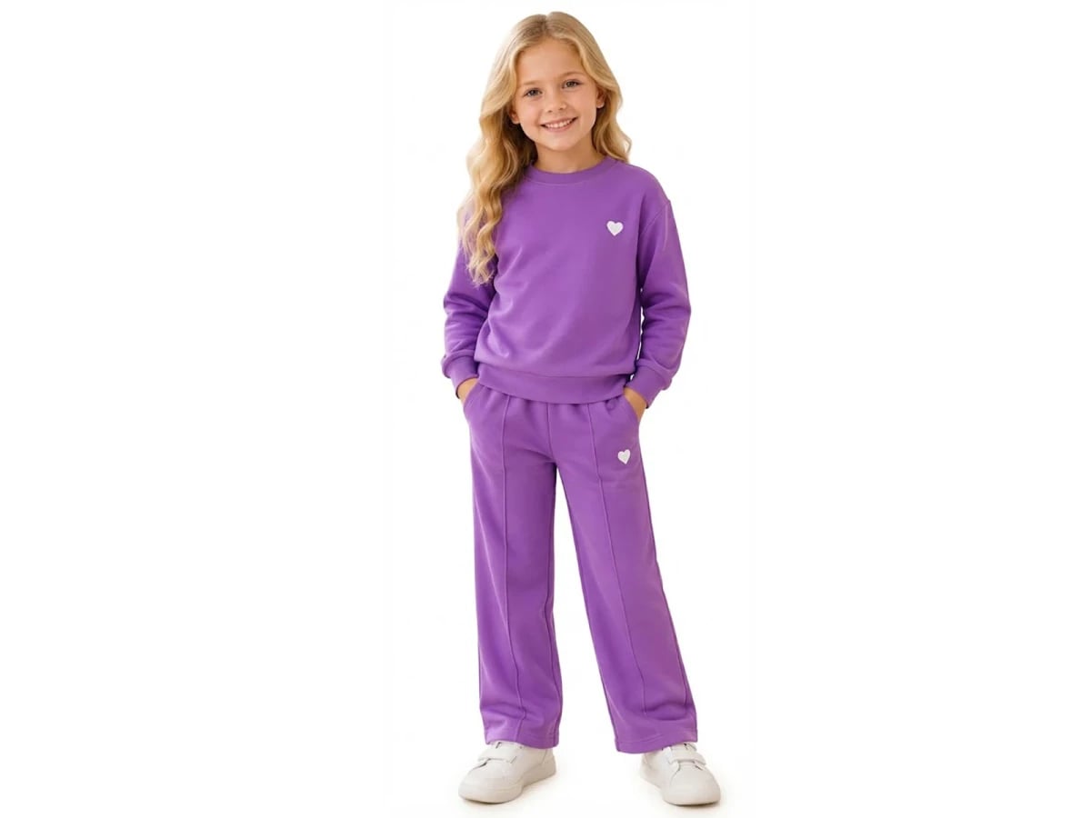 Purple Heart Print Girls' Tracksuit Set - Palm Life - by Peralane