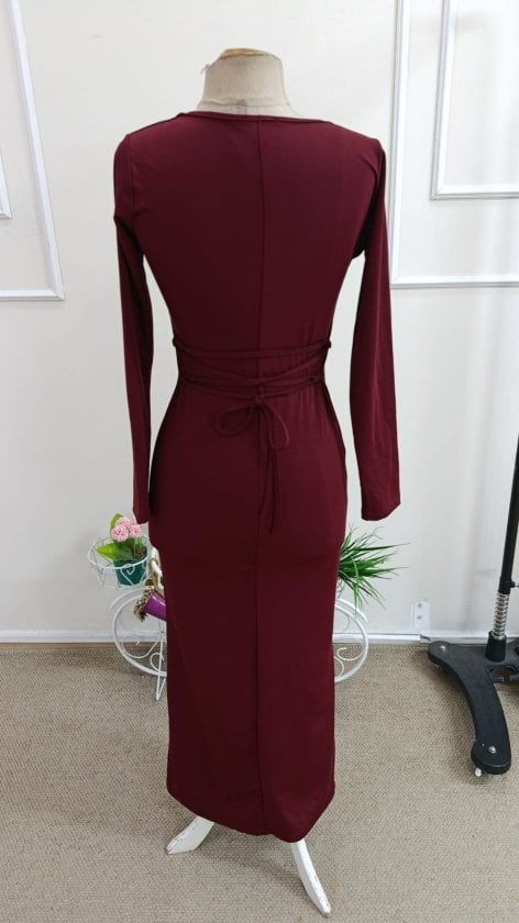 Women's Long Sleeve Deep Neck Tie Waist Midi Dress - Janes - by Peralane - photo 7