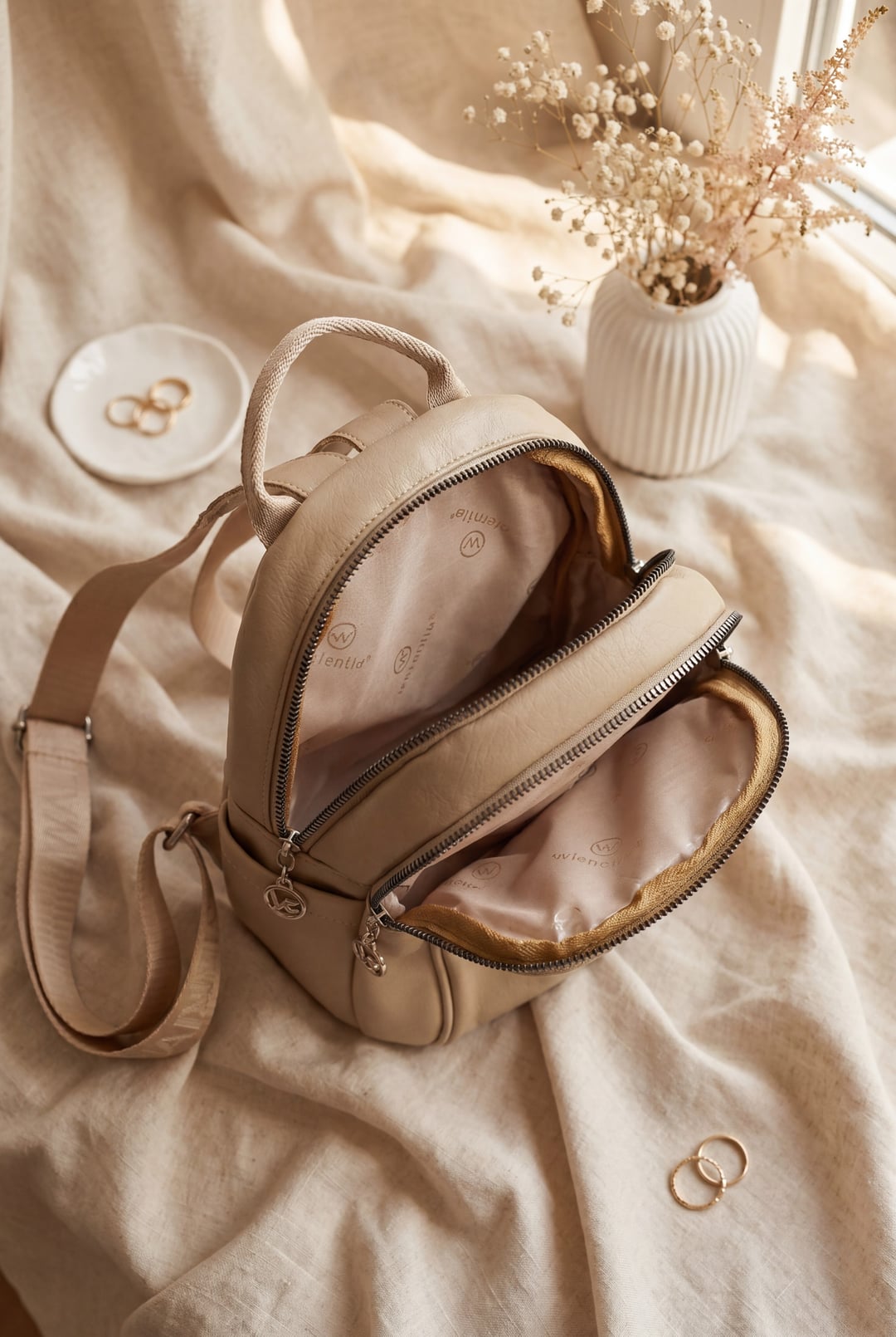Soft Textured Two-Compartment Women's Backpack - Mink - Podyumplus - by Peralane - photo 2