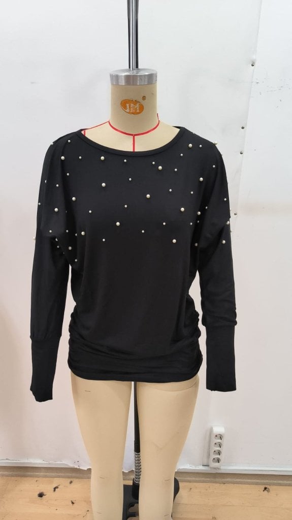 Women's Long-Sleeved Round Neck Pearl Embellished Viscose Blouse - Janes - by Peralane - photo 4