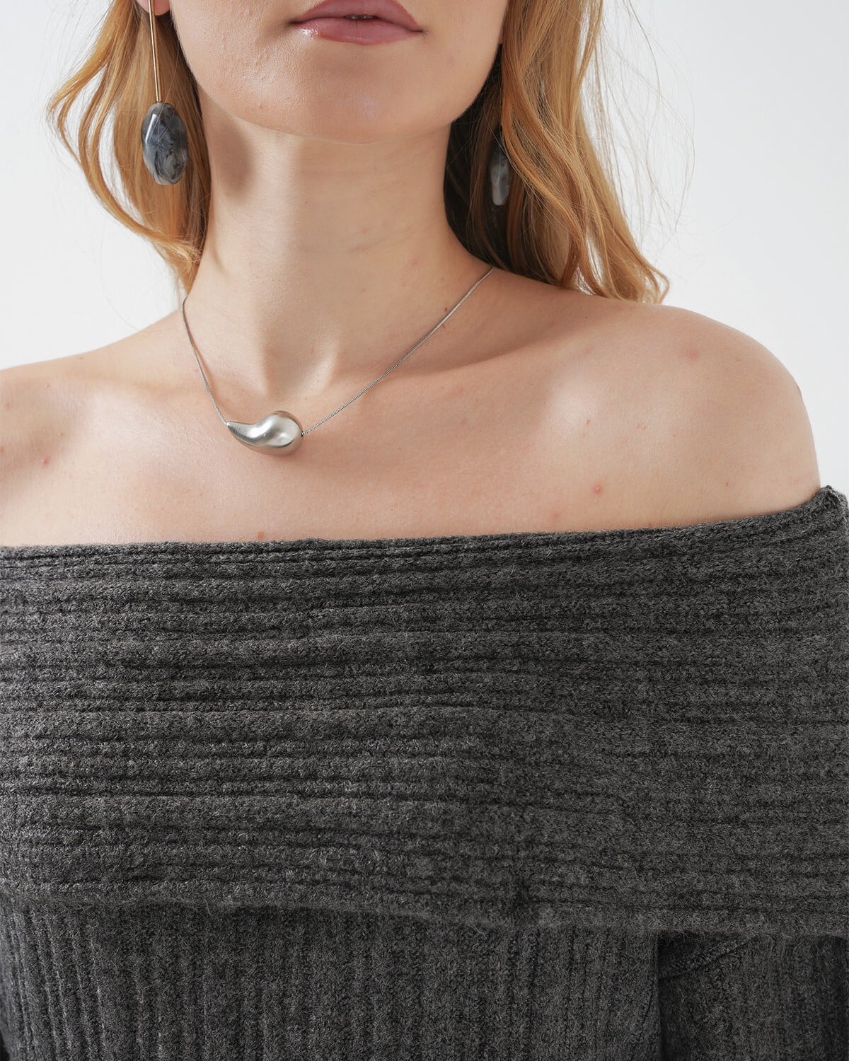 Madonna Collar Oversized Ribbed Knit Dress - Anthracite - Bigdart - by Peralane - photo 4
