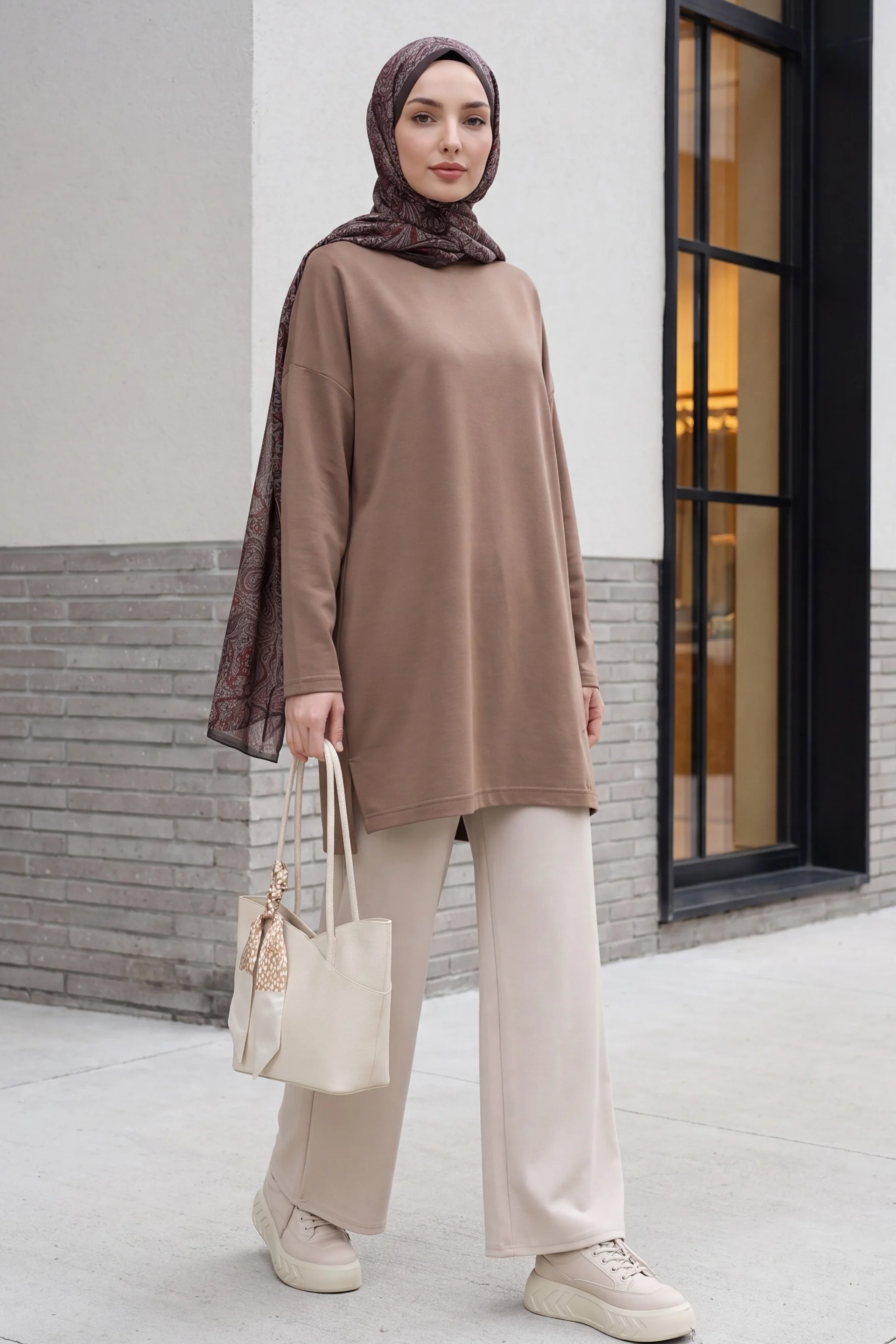 Heart Detail Side Slit Relaxed Knit Tunic - Light Brown - Podyumplus - by Peralane - photo 7