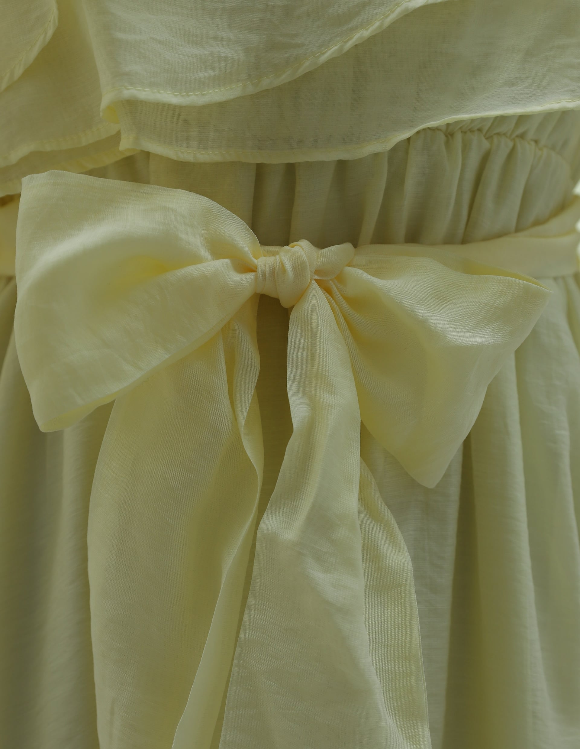 Pale Yellow Tiered Ruffle Balloon Sleeve Lined Chiffon Dress with Belt - Women's - Podyumplus - by Peralane - photo 7