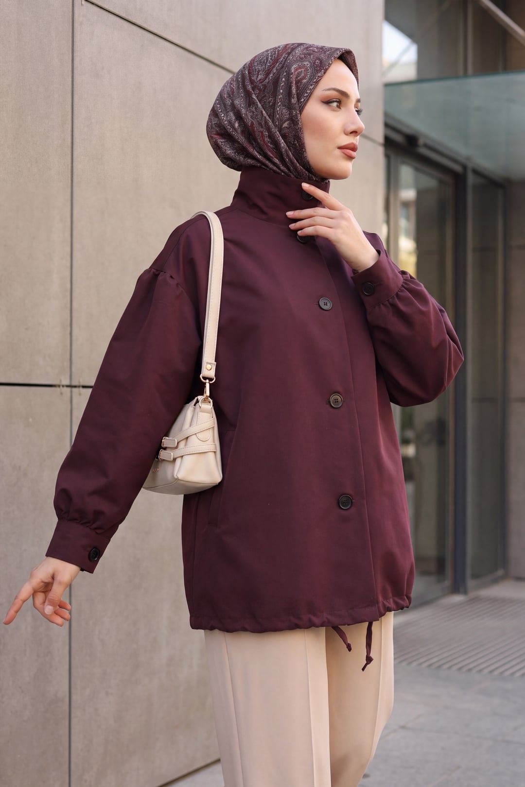Plum Balloon Sleeve Double-Pocket Lined Trench Coat - Podyumplus - by Peralane - photo 4