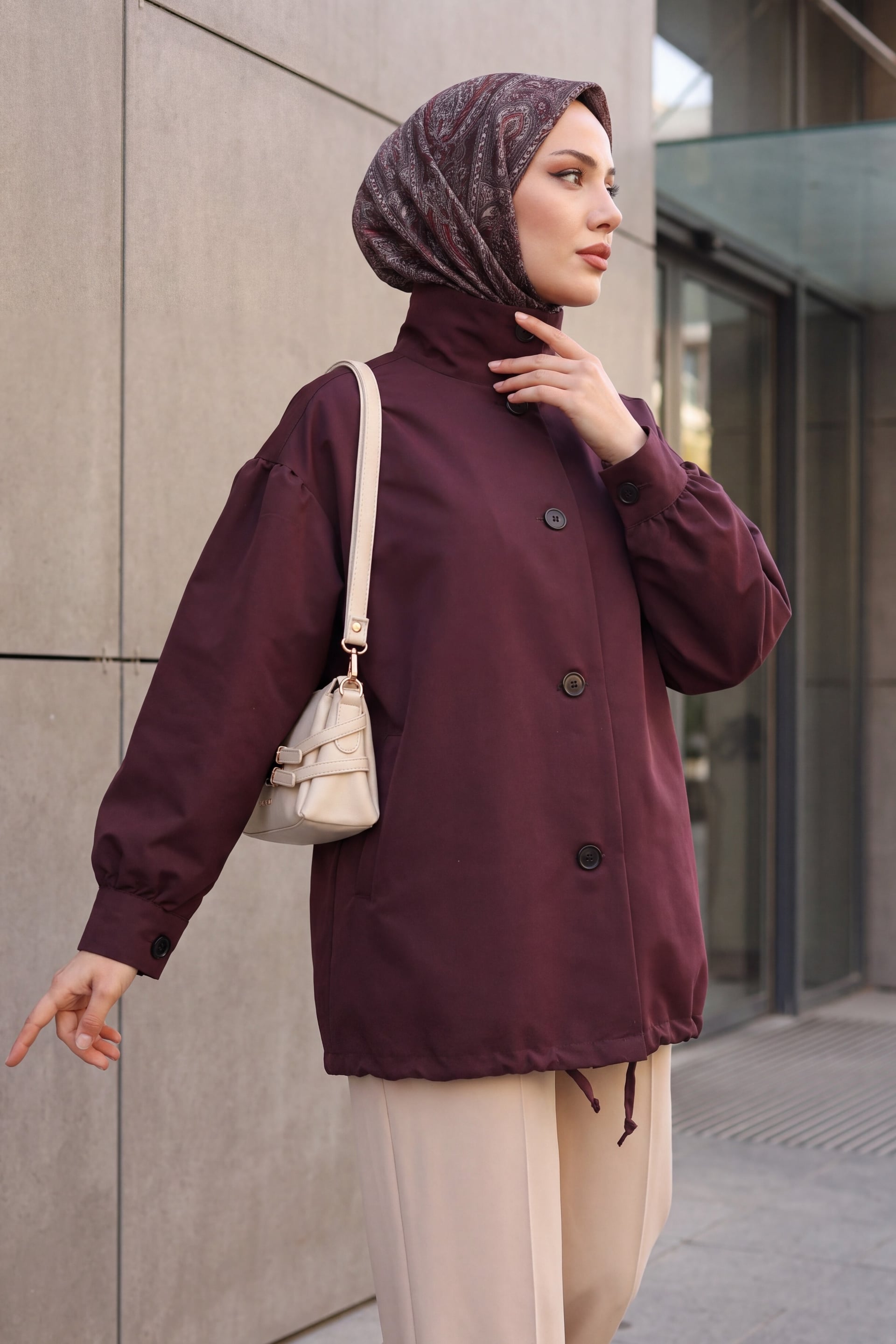 Plum Balloon Sleeve Double-Pocket Lined Trench Coat - Podyumplus - by Peralane - photo 4