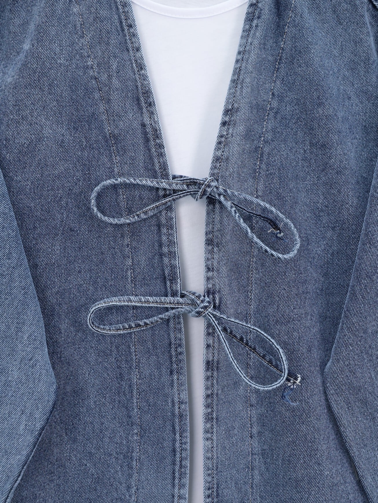 Tie-Front Denim Kimono Co-ord Set with Wide-Leg Pants - Ice Blue - Podyumplus - by Peralane - photo 3