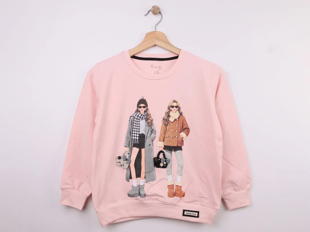 Girls' Printed Sweatshirt with Stone Detail - Star File - by Peralane