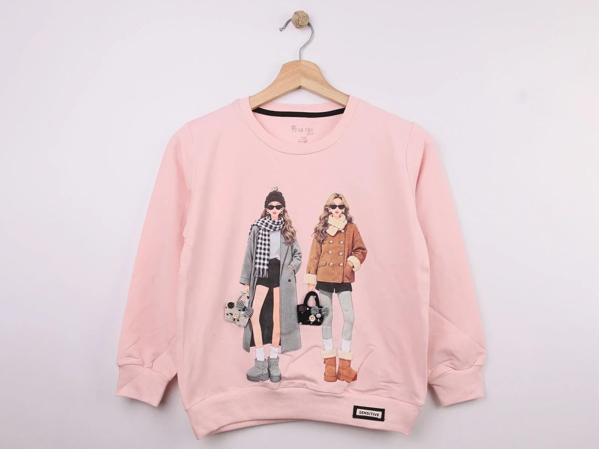 Girls' Printed Sweatshirt with Stone Detail - Star File - by Peralane