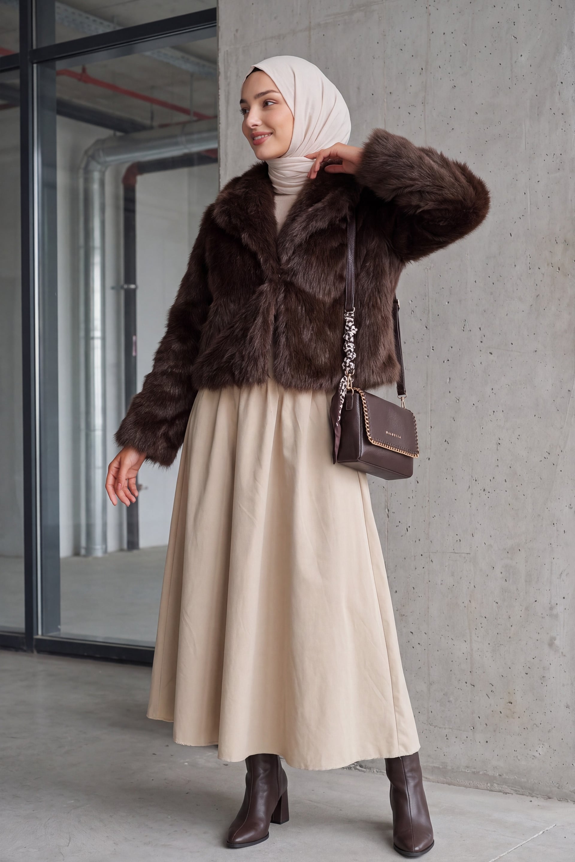 Brown Faux Fur Lapel Collar Jacket - Bigdart - by Peralane - photo 5