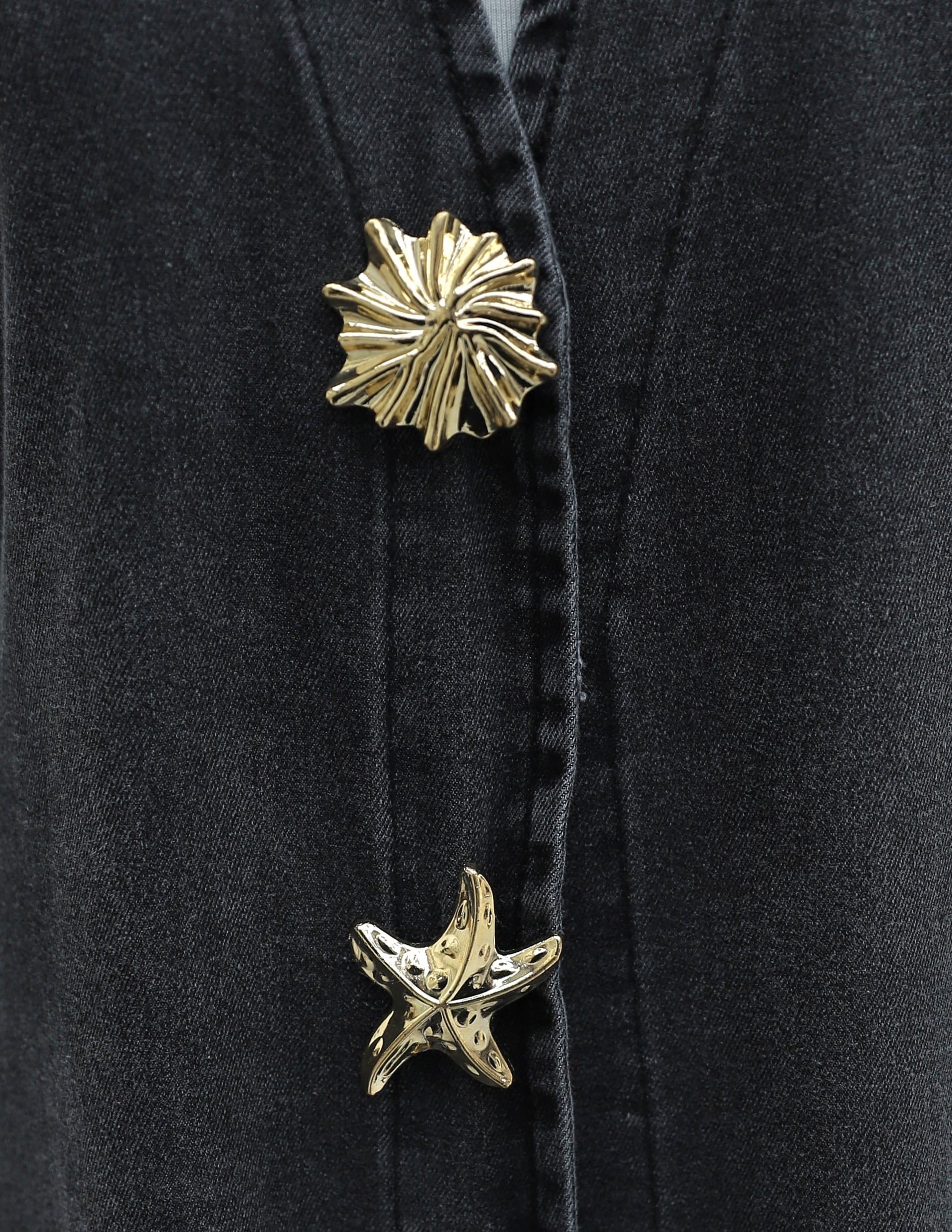 Large Brooch Detail Belted Slit Long Denim Kimono - Smoke - Podyumplus - by Peralane - photo 6