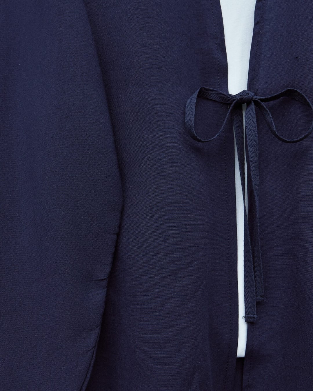 Navy Blue Front-Tie Poplin Kimono Cardigan - Podyumplus - by Peralane - photo 4